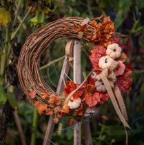 kohteita Koristeellinen kangaskurpitsa kepillä keltainen ruskea oranssi Ø7cm 9 kpl