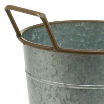 kohteita Istutuskone kahvoilla, metallisäiliö istutusta varten, ruukku hopea, ruskea Ø24cm K32,5cm