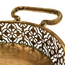Koristeellinen tarjotin soikea kultainen metallitarjotin antiikkisen näköinen kultainen 3 kappaleen setti