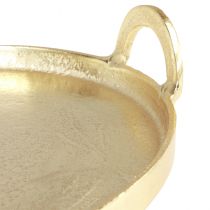 kohteita Tarjotin pyöreä kultainen metallitarjotin kahvalla 38×35×6,5 cm