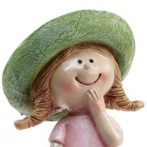 kohteita Koristefiguurit tyttö hattu vaaleanpunainen vihreä 6,5x5,5x14,5cm 2kpl