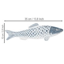 kohteita Puinen sinivalkoinen kala, kalakoriste, puujauho, 35 cm, 1 kpl