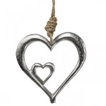 Riipus koristeellinen sydän metalli hopea luonnollinen 10,5x11x0,5cm