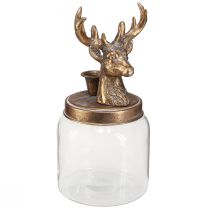 kohteita Antiikkikynttilänjalka lasi peuran pää kultaa metallia 26cm