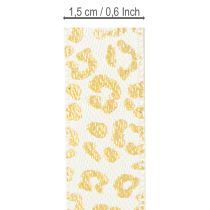 kohteita Leopardikuvioinen silkkinauha, kermanvärinen, kulta, 15 mm, 18 m