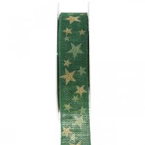 Lahjanauha rusetti nauha tähdillä vihreä kulta 25mm 15m