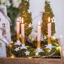 Puukynttilänjalka, joulu, tähti kiinnitettäväksi, kynttiläkoristelu metallista valkoista shabby chic - Ø5cm