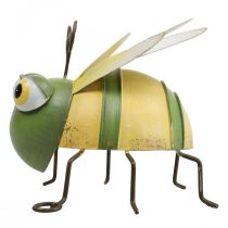 Puutarhahahmo mehiläinen, koristefiguuri metallihyönteinen H9,5cm vihreä keltainen