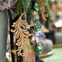 Puu riipus glitterillä, koristeelliset sulat ripustaa, joulukoriste kultainen L16cm 6kpl 6kpl