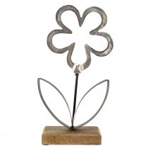 kohteita Kukka metallikoristelu Hopeamusta puinen pohja 15×30cm