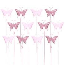 kohteita Kukkatulppa perhonen metalli pinkki L24cm 12 kpl