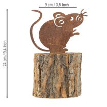 kohteita Puinen kukkaruukku, kuori ja hiiri, ruoste, korkeus 24 cm