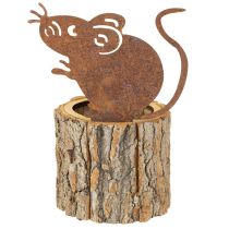 kohteita Puinen kukkaruukku, kuori ja hiiri, ruoste, korkeus 24 cm