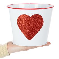 kohteita Valkoinen kukkaruukku punaisella sydämellä, istutusastia, Ø18cm, korkeus 13,5cm