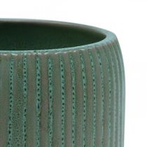 Kukkaruukku keraaminen istutuskone urilla vihreä Ø12cm K10,5cm