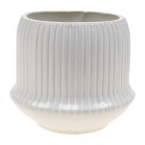 Kukkaruukku keraaminen istutuskone urilla valkoinen Ø14,5cm K12,5cm