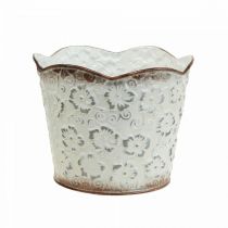 Kukkaruukku valkoinen metallinen kätköruukku Ø13cm K11,5cm