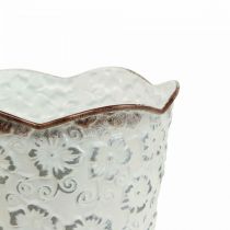 Kukkaruukku valkoinen metallinen kätköruukku Ø13cm K11,5cm