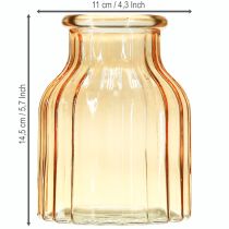 kohteita Kukkamaljakko, lasinen, oranssi, retrokuvio, Ø11 cm, korkeus 14,5 cm, 2 kpl
