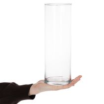 kohteita Kukkamaljakko, kapea lasinen lieriö, voidaan käyttää lasimaljakkona tai korkeana koristelasina, 30 cm