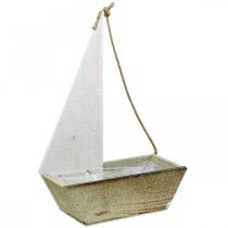 kohteita Koristeellinen laiva, merellinen puinen koristelu, purjevene istutukseen valkoinen, luonnollinen K37cm L25,5cm