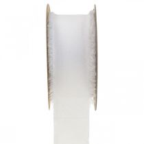 Sifonkinauha valkoinen kangasnauha hapsuilla 40mm 15m