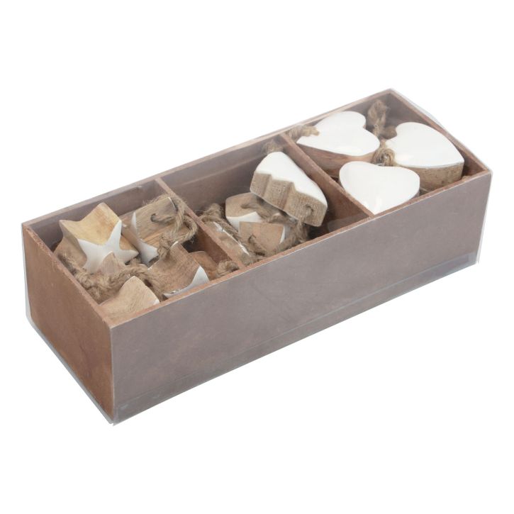 kohteita Joulukuusikoristeet puusekoitus sydäntähti Joulukuusi valkoinen, luonnollinen 5cm 27 kpl