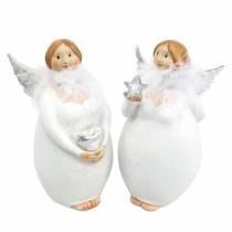 kohteita Koristeellinen enkeli, jossa sydän ja tähti valkoinen, hopea Ø7,5 H15cm 2kpl