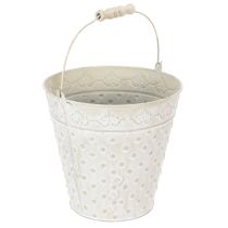 kohteita Koristeämpäri, valkoiseksi kalkittu, kahvalla, Ø20,5 cm, metallinen istutuskoriste
