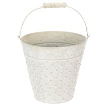 kohteita Koristeämpäri, valkoiseksi kalkittu, kahvalla, Ø20,5 cm, metallinen istutuskoriste