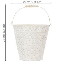 kohteita Koristeämpäri, valkoiseksi kalkittu, kahvalla, Ø20,5 cm, metallinen istutuskoriste