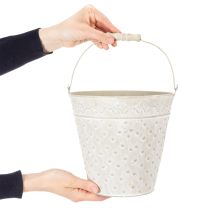 kohteita Koristeämpäri, valkoiseksi kalkittu, kahvalla, Ø20,5 cm, metallinen istutuskoriste