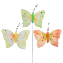kohteita Koristeelliset perhoset langalla, värilliset 8,5 cm 12kpl