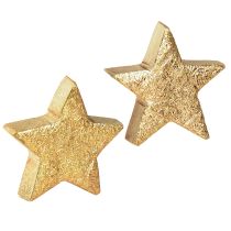 kohteita Koristeelliset puiset tähdet, kulta, luonnollinen mangopuu, Ø5cm, 12 kpl