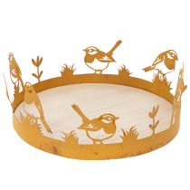 kohteita Koristeellinen tarjotin, pöytäkoriste linnuilla, kevätkoriste, ruostunut metalli, Ø20cm K8.5cm