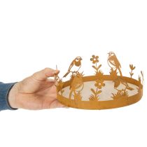 kohteita Koristeellinen tarjotin, pöytäkoriste linnuilla, kevätkoriste, ruostunut metalli, Ø20cm K8.5cm
