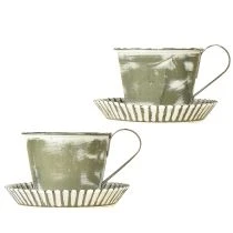 kohteita Koristeellinen kuppi metallia, valkoinen, antiikki, Ø9cm, korkeus 8cm, 2 kpl