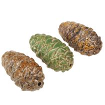kohteita Koristeelliset keraamiset käpyjä, sekoitus vihreää, keltaista, ruskeaa, 8,5 cm, 6 kpl