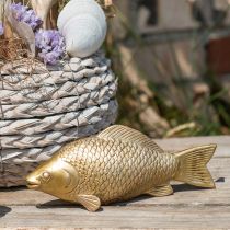 Koristeellinen kala kullanvärinen patsas seisomaan Kalaveistos Polyresin Pieni L18cm