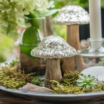 Deco-sienipuinen puinen sieni kultaisella mosaiikkikuviolla H12cm