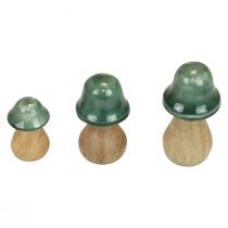 Koristesienet puiset sienet tummanvihreät kiiltävät H6/8/10cm 3 kpl setti