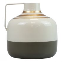 kohteita Viehättävä metallinen koristemaljakko kahvalla, vintage-tyyli, kermanvärinen/harmaa/kultainen, Ø16cm, korkeus17cm, kuivakukille ja tekokasveille