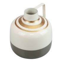 kohteita Viehättävä metallinen koristemaljakko kahvalla, vintage-tyyli, kermanvärinen/harmaa/kultainen, Ø16cm, korkeus17cm, kuivakukille ja tekokasveille