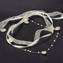 kohteita Koristenauha, kermanvärinen, sydämet, helmet, hääkoristeet, 10mm, 5m