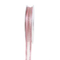 Koristeellinen nauha vaaleanpunainen, lurex-raidat hopeaa 15mm 20m