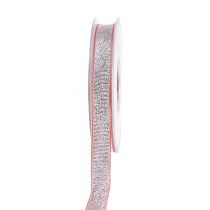 Koristeellinen nauha joulun vaaleanpunainen-hopea 15mm 20m