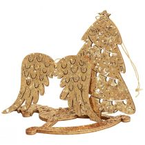 kohteita Deco ripustin puinen kulta glitter joulukuusi koriste 10cm 6kpl