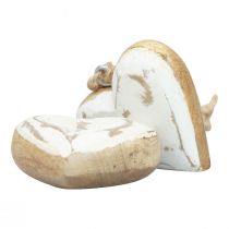 Deco ripustin puiset puiset sydämet nature white gold vintage 6cm 8kpl