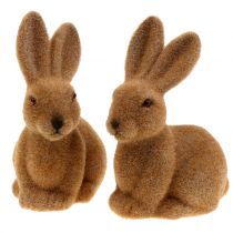 kohteita Koristeellinen pupu flokoitu ruskea pääsiäispupu koriste 15cm 4 kpl