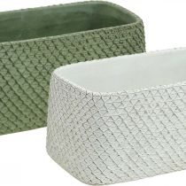 Koristekulho keraaminen vihreä valkoinen kohoverkko 23x12,5cm K11cm 2kpl